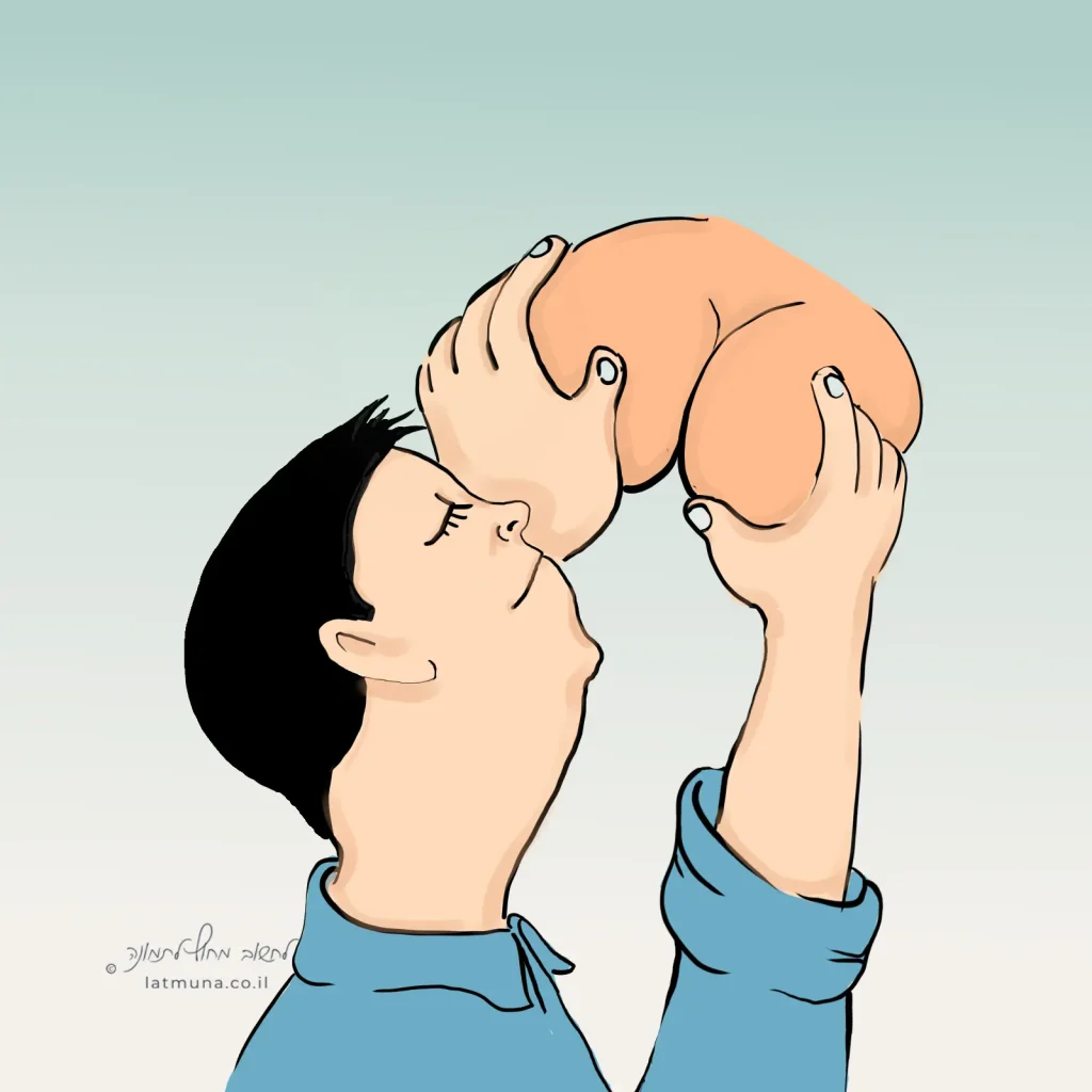 חידה יומית מאוירת על אדם שאוחז בשתי ידיו מה שנראה כישבן. ביטוי עממי וולגרי.